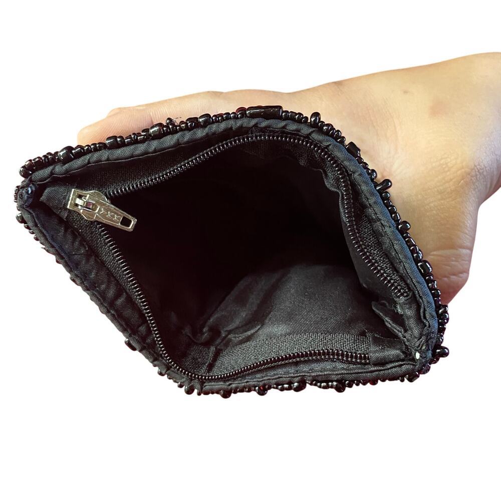 Vintage Black Beaded Coin Purse Pouch - Picture 2 of 4